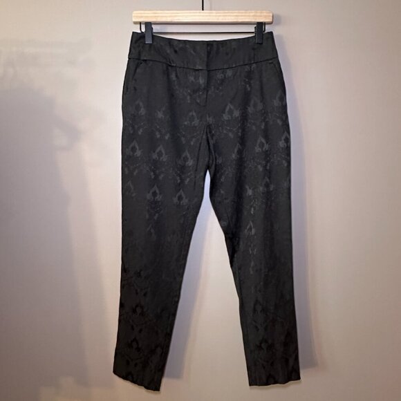 Women's 4 Nine.Eight Black on Black Print Pants Zipper Fly Drawstring Cord - Picture 2 of 9